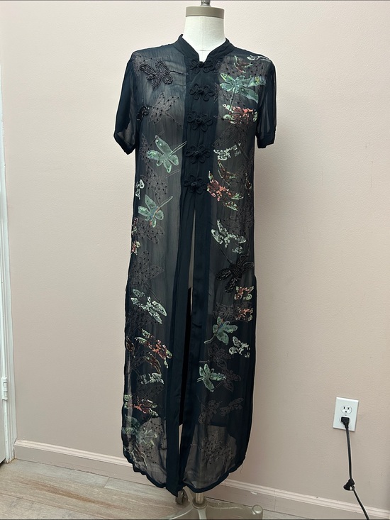 Cache Jackets & Blazers - VTG Cache Sheer Black Embroidered Butterfly Duster Asian frog closure sz small